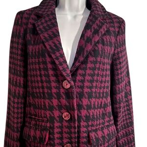 Merona | Wool Blend Coat| Houndstooth Pattern | Burgundy and Black